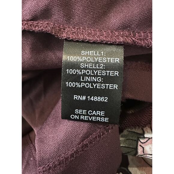 Torrid Floral Midi Chiffon Tulle Lined Skirt Burgundy Pull On Plus Size 2 2X - Picture 5 of 11